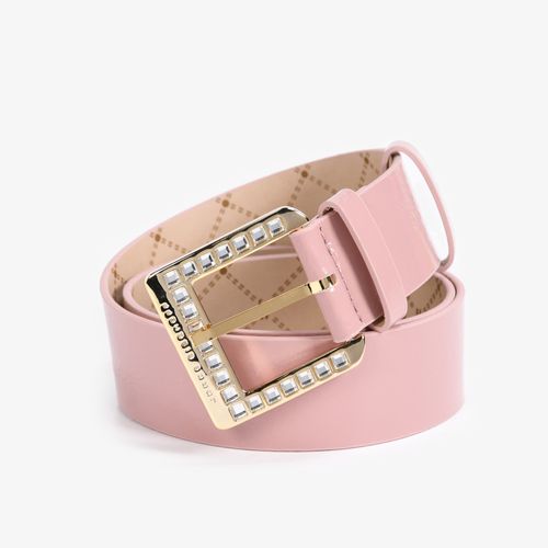 Cinto Rosa Fivela Dourado Cristais Jb Couro Brilhoso