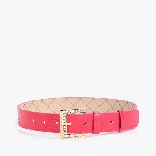 Cinto Rosa Fivela Dourado Cristais Jb Couro Texturizado Brilhoso