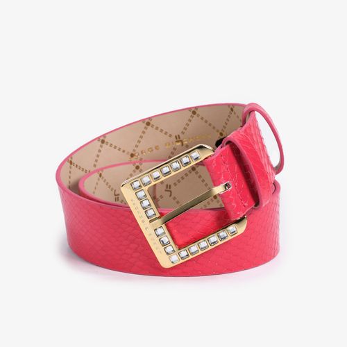 Cinto Rosa Fivela Dourado Cristais Jb Couro Texturizado Brilhoso