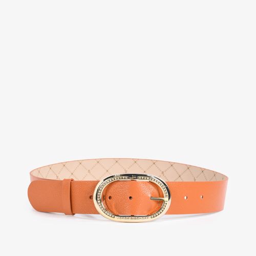 Cinto Laranja Fivela Dourado Cristais Jb Couro