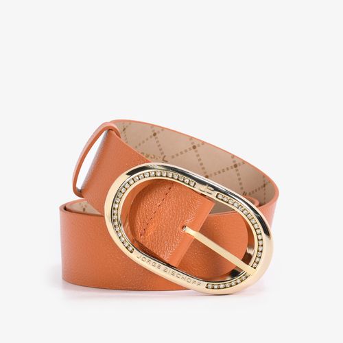 Cinto Laranja Fivela Dourado Cristais Jb Couro