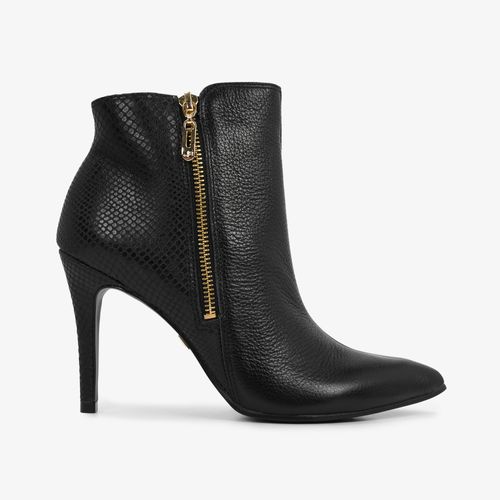 Bota Preta Salto Alto Cano Curto Bico Fino Couro Texturizado