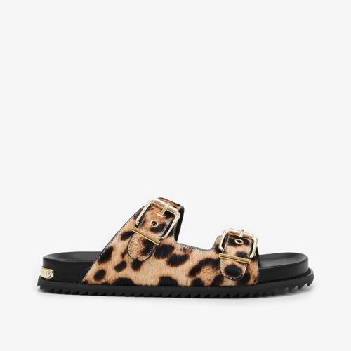 Slide Animal Print Fivelas Ilhóses Couro Pony