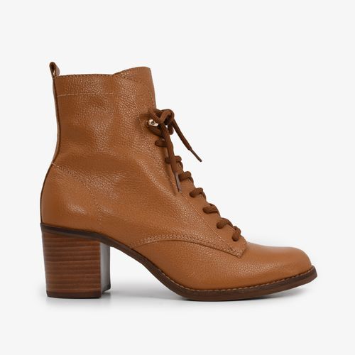 Bota Caramelo Cano Curto Cadarço Couro