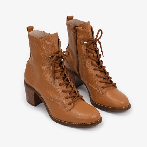 Bota Caramelo Cano Curto Cadarço Couro
