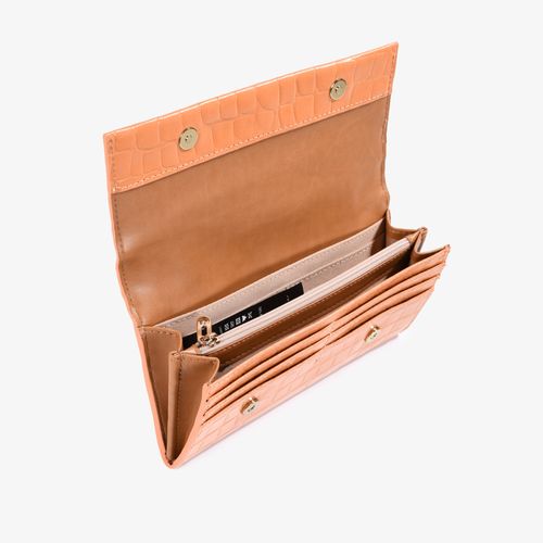 Carteira Slim Laranja Couro Texturizado