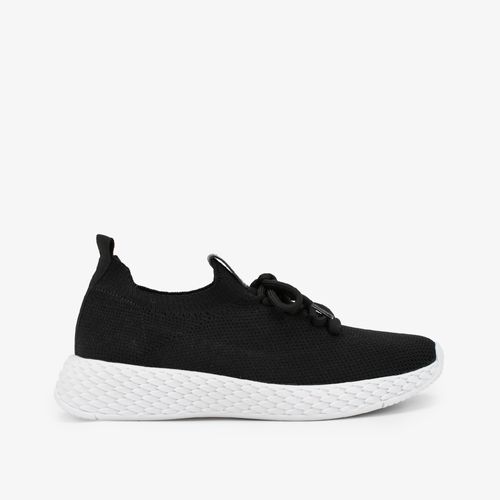 Tênis Preto Solado Branco Knit Cadarço