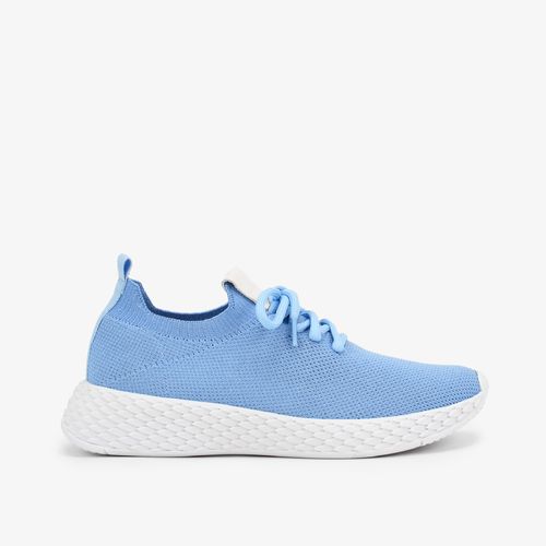 Tênis Azul Anil Solado Branco Knit Cadarço