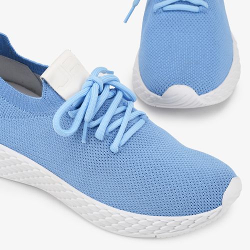 Tênis Azul Anil Solado Branco Knit Cadarço