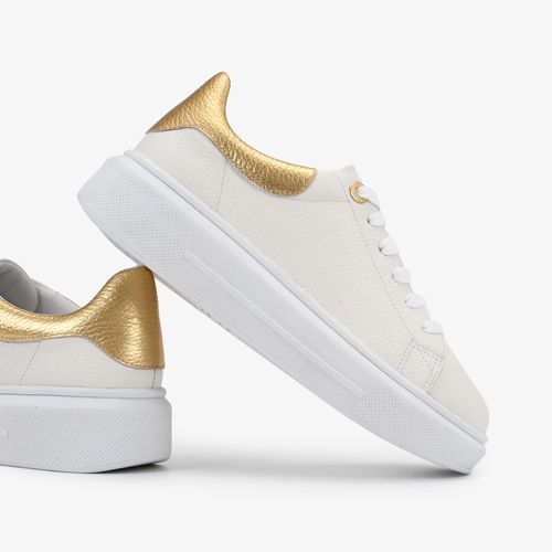 Tênis Branco Dourado Couro