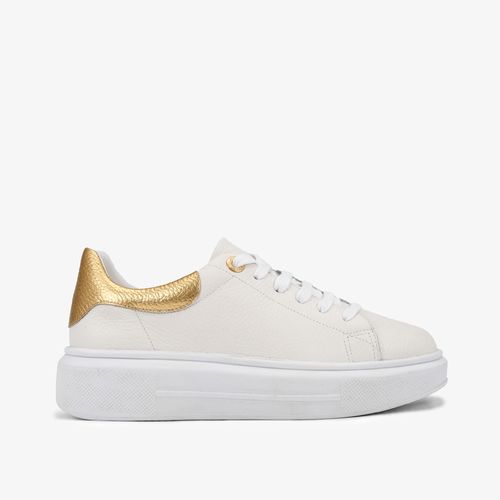 Tênis Branco Dourado Couro