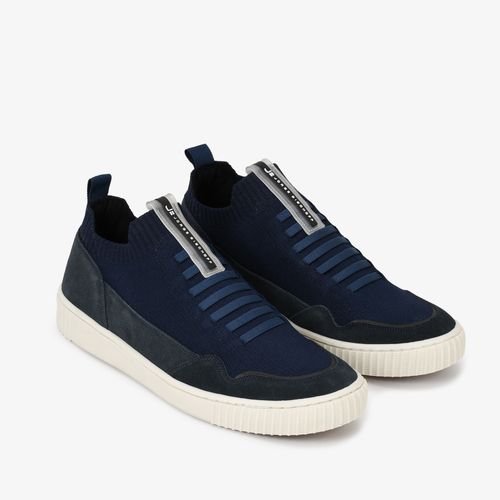 Tênis Masculino Azul Marinho Knit Camurça