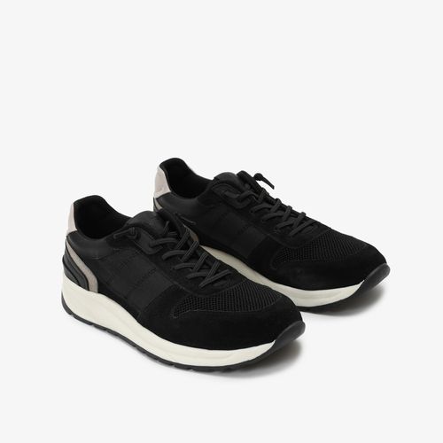 Tênis Esportivo Masculino Preto Tecido Couro