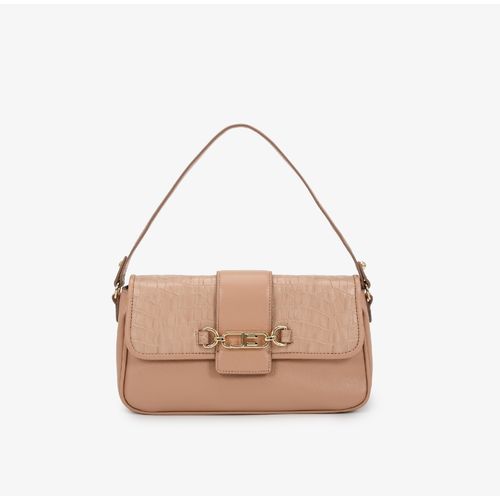 Bolsa Baguete Nude Couro Texturizado