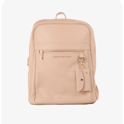 Mochila Linho Nude Grande Couro