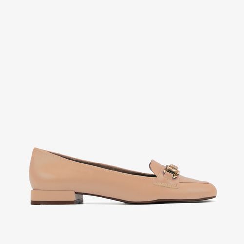 Loafer Nude Linho Bridão Salto Baixo Couro