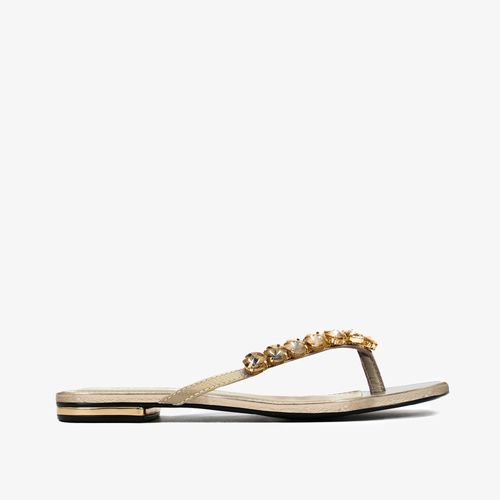 Rasteira Dark Gold Pedrarias Couro