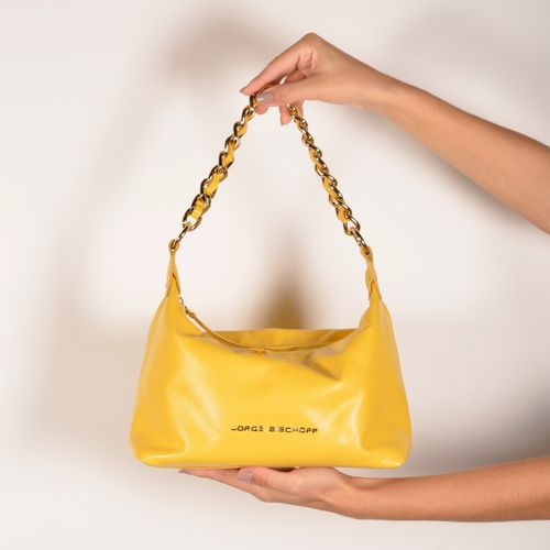 Bolsa Hobo Amarelo Mango Alça Corrente Couro
