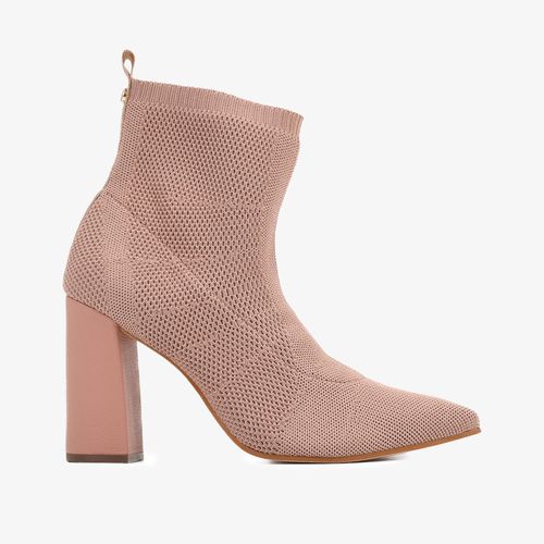 Bota Rosa Salto Bloco Alto Knit