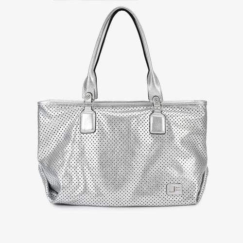 Bolsa Shopping Grande Prata Perfuros Couro Macio