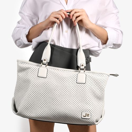 Bolsa Shopping Grande Branco Perfuros Couro Macio
