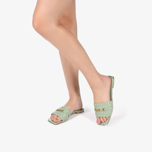 Rasteira Verde Sálvia Tira Couro