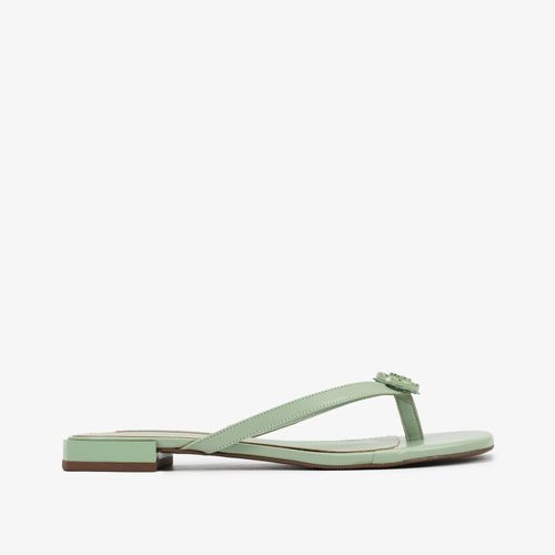 Rasteira Verde Sálvia Pedraria Couro