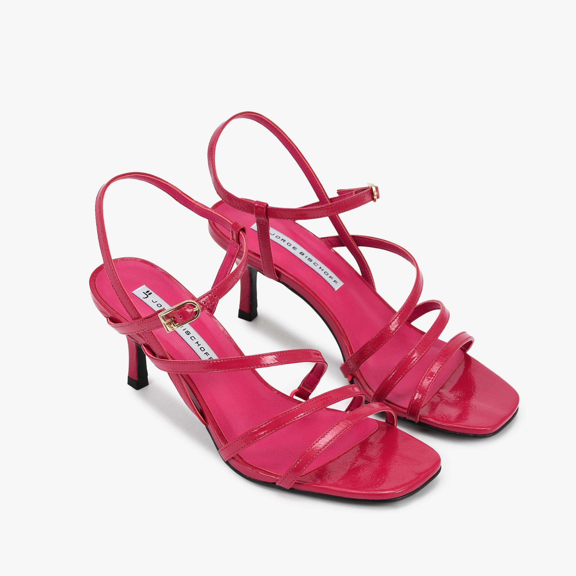 Sandália Rosa Framboesa Tiras Salto Fino Médio Couro - Sapatos, Bolsas ...