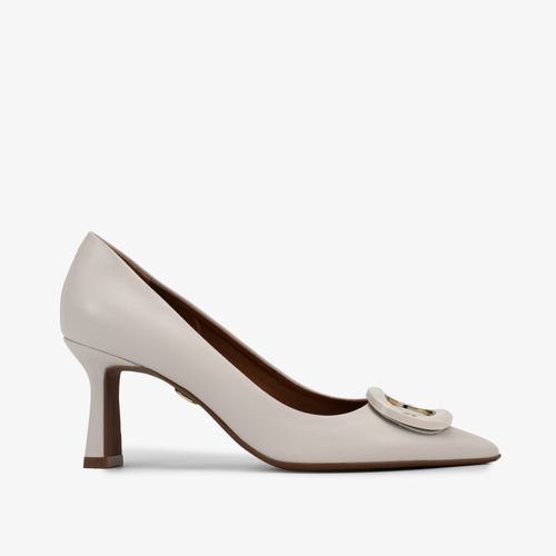 Scarpin Branco Blanc Salto Médio Fino Couro