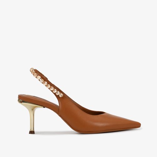 Slingback Caramelo Anis Pedrarias Couro Texturizado