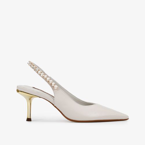 Slingback Branco Blanc Pedrarias Couro Texturizado