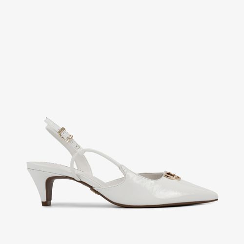 Slingback Branco Blanc Salto Bloco Baixo Couro Brilhoso