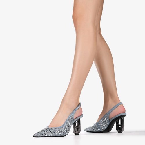 Slingback Azul Capri Salto Exclusivo Jb Heel Grafite Hotfix Tecido Jeans