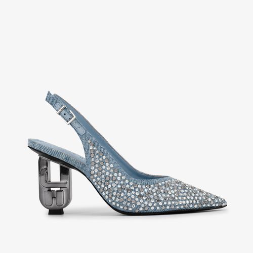 Slingback Azul Capri Salto Exclusivo Jb Heel Grafite Hotfix Tecido Jeans