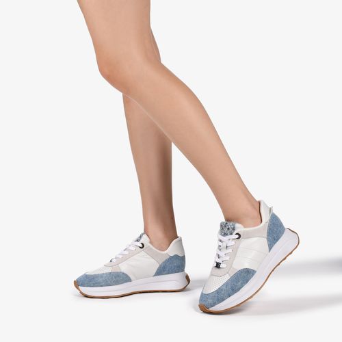 Tênis Jogger Branco Azul Hotfix Tecido Couro
