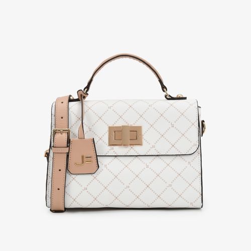 Bolsa Satchel Off White Monograma Jb Nude Linho