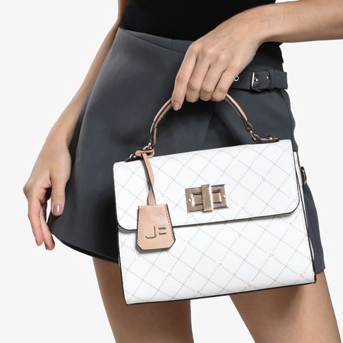 Bolsa Satchel Off White Monograma Jb Nude Linho
