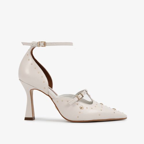 Scarpin Branco Blanc Salto Fino Baixo Couro
