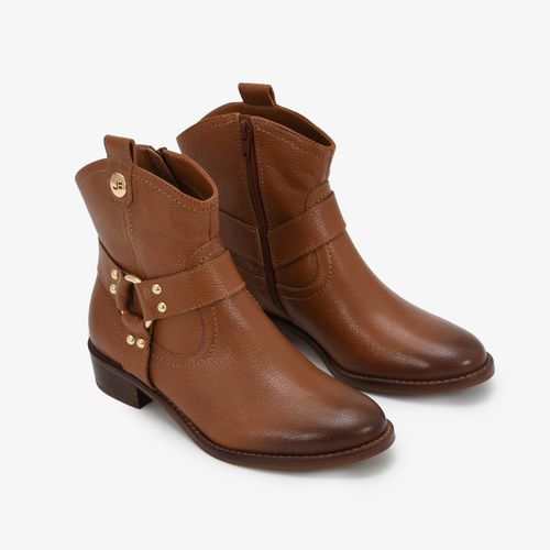 Bota Biker Cano Curto Caramelo Canela Couro