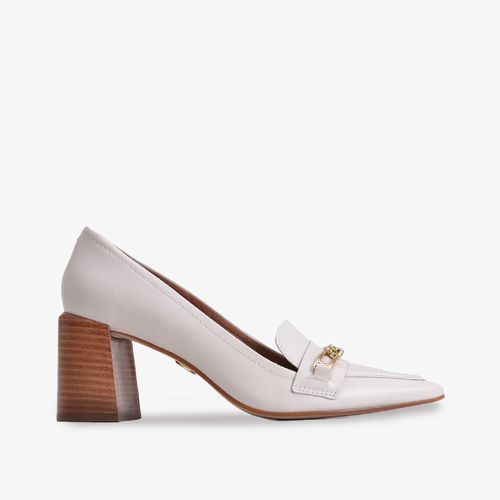 Scarpin Branco Blanc Salto Bloco Alto Couro