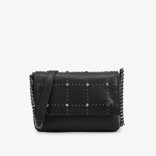 Bolsa Transversal Preto Tachas Couro