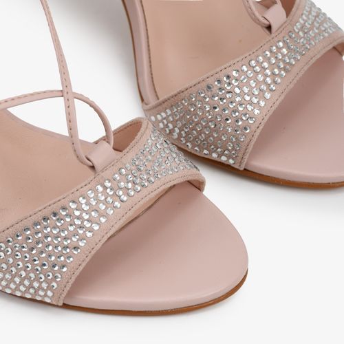 Sandália Nude Hotfix Tiras Salto Fino Alto Couro