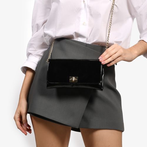 Bolsa Transversal Preto Couro Brilhoso