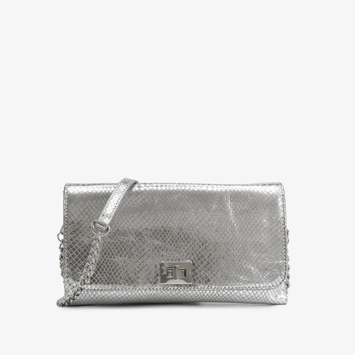 Bolsa Transversal Prata Couro Brilhoso