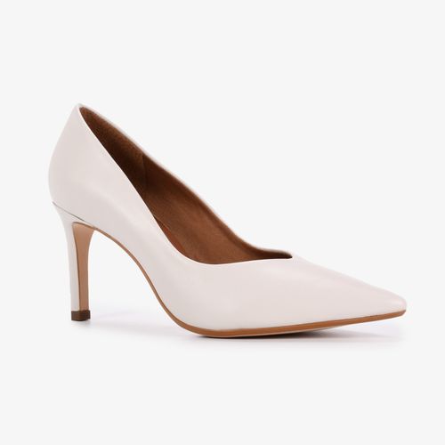 Scarpin Branco Blanc Salto Médio Fino Couro