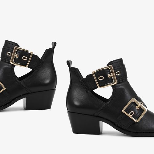 Bota Preto Salto Baixo Couro