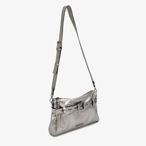 Bolsa Transversal Prata Couro Metalizado