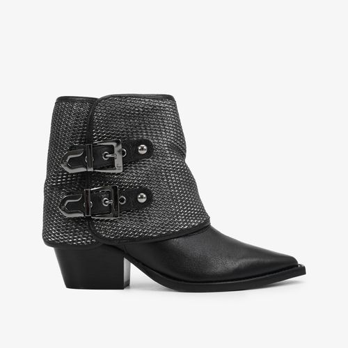 Bota Preto  Cano Médio Fivelas Couro Take Metalic