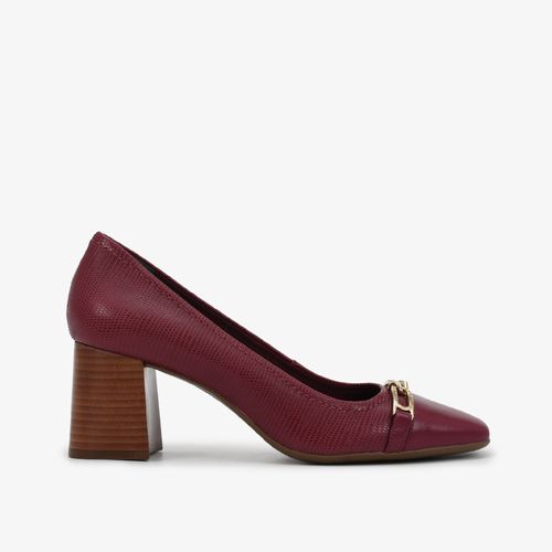Scarpin Vinho Dark Cherry Salto Bloco Médio Couro