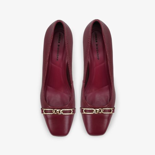 Scarpin Vinho Dark Cherry Salto Bloco Médio Couro